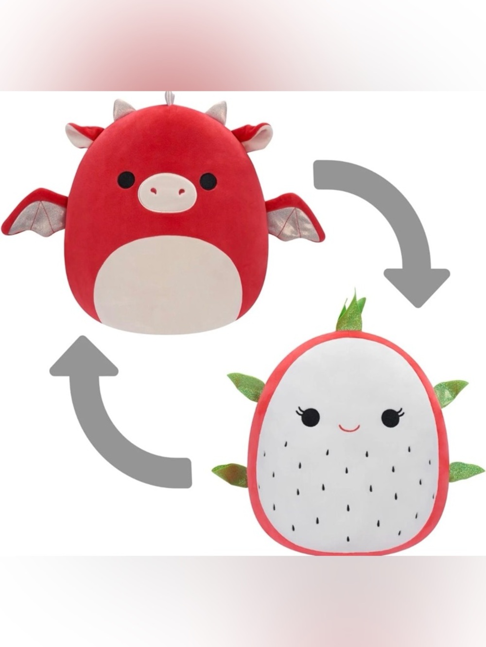 Flipamallows Delita Dragonfruit & Baiden The Red Dragon Reversible Soft Plush 8”